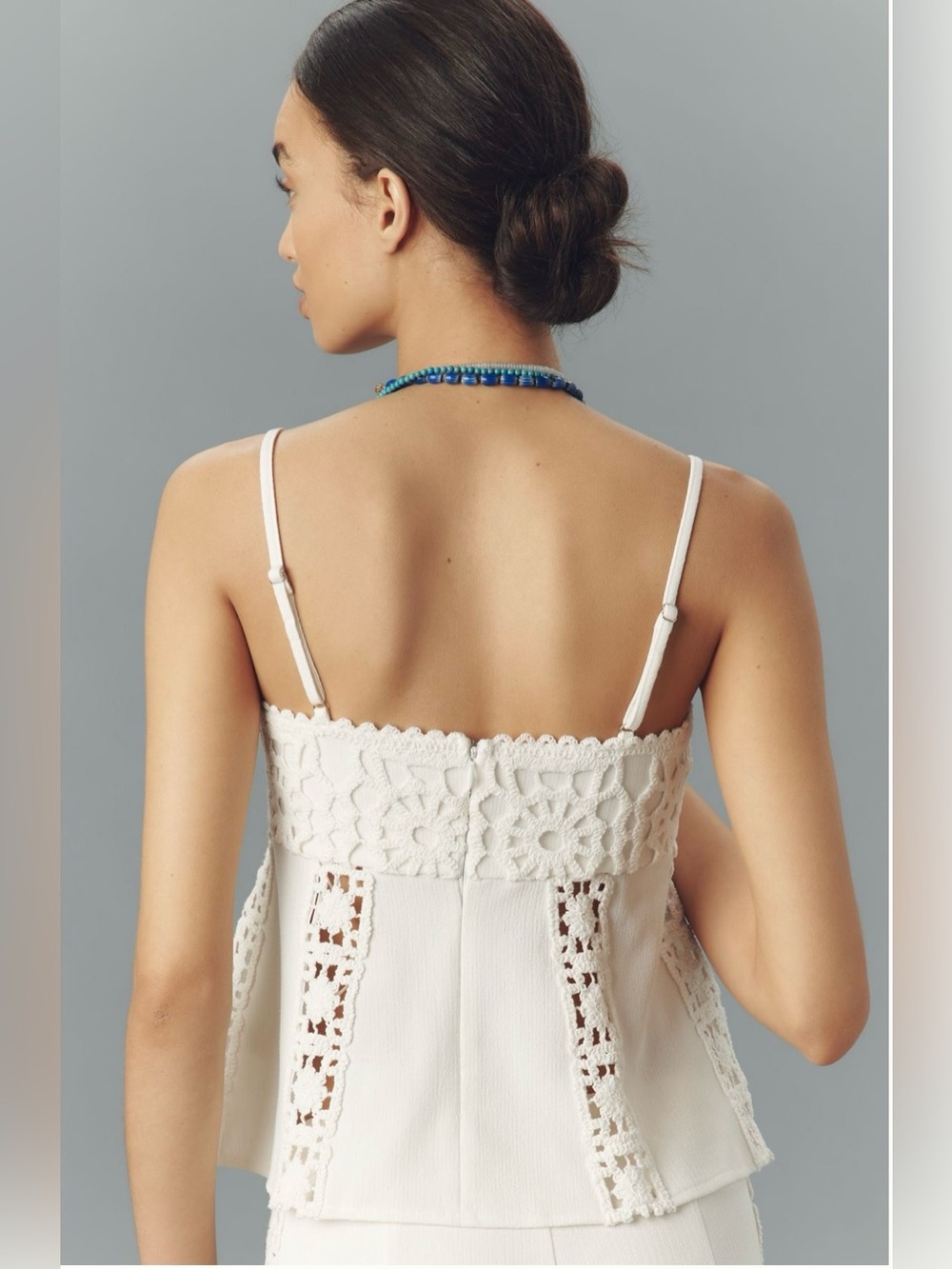 White Linen Blend Crochet Tank - Picture 2 of 6